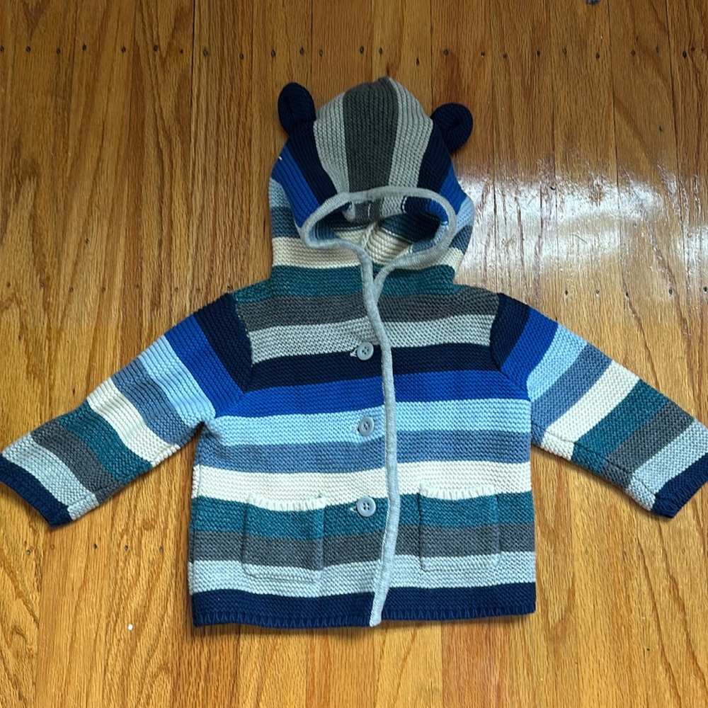Baby Gap Blue Striped Knit Cardigan - 3-6 months Cute Bear Ears Hoodie Blue Grey